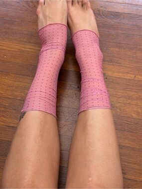 ✿ Dusty Pink Sheer Polka Dot Mesh Toeless Socks • Balletcore Fairy Grunge